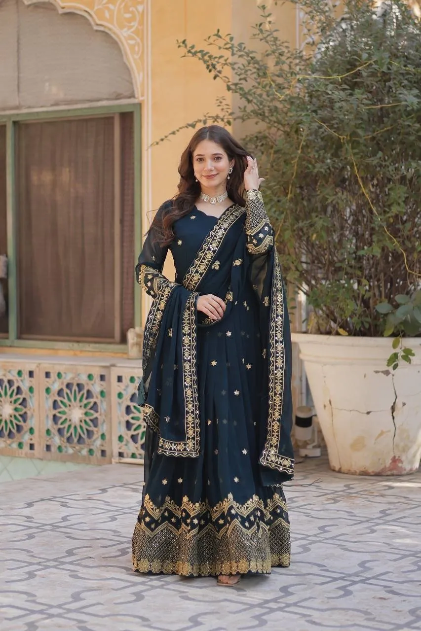 Anarkali Gown Faux Blooming Georgette