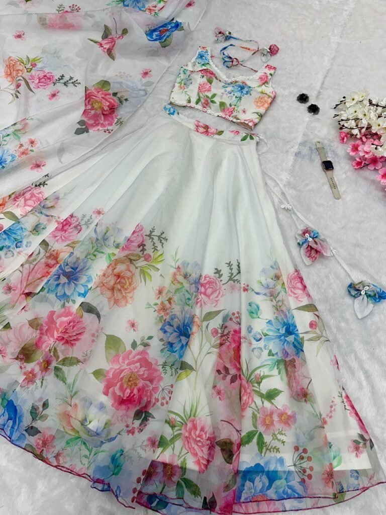 Lehenga Choli Floral Organza Silk
