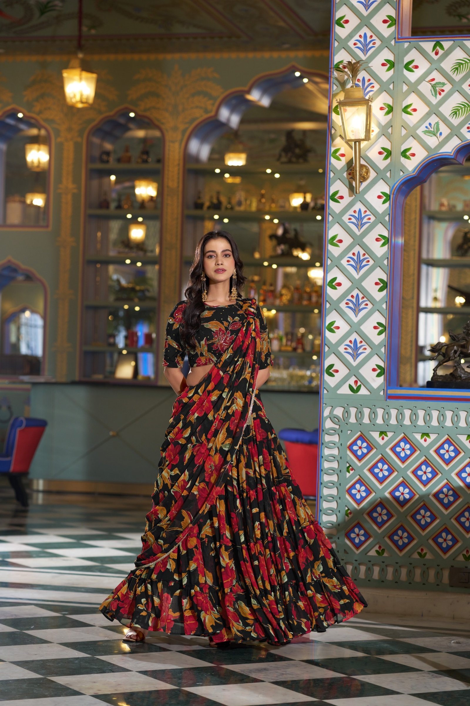 Lahenga Choli Set Marble Fabric