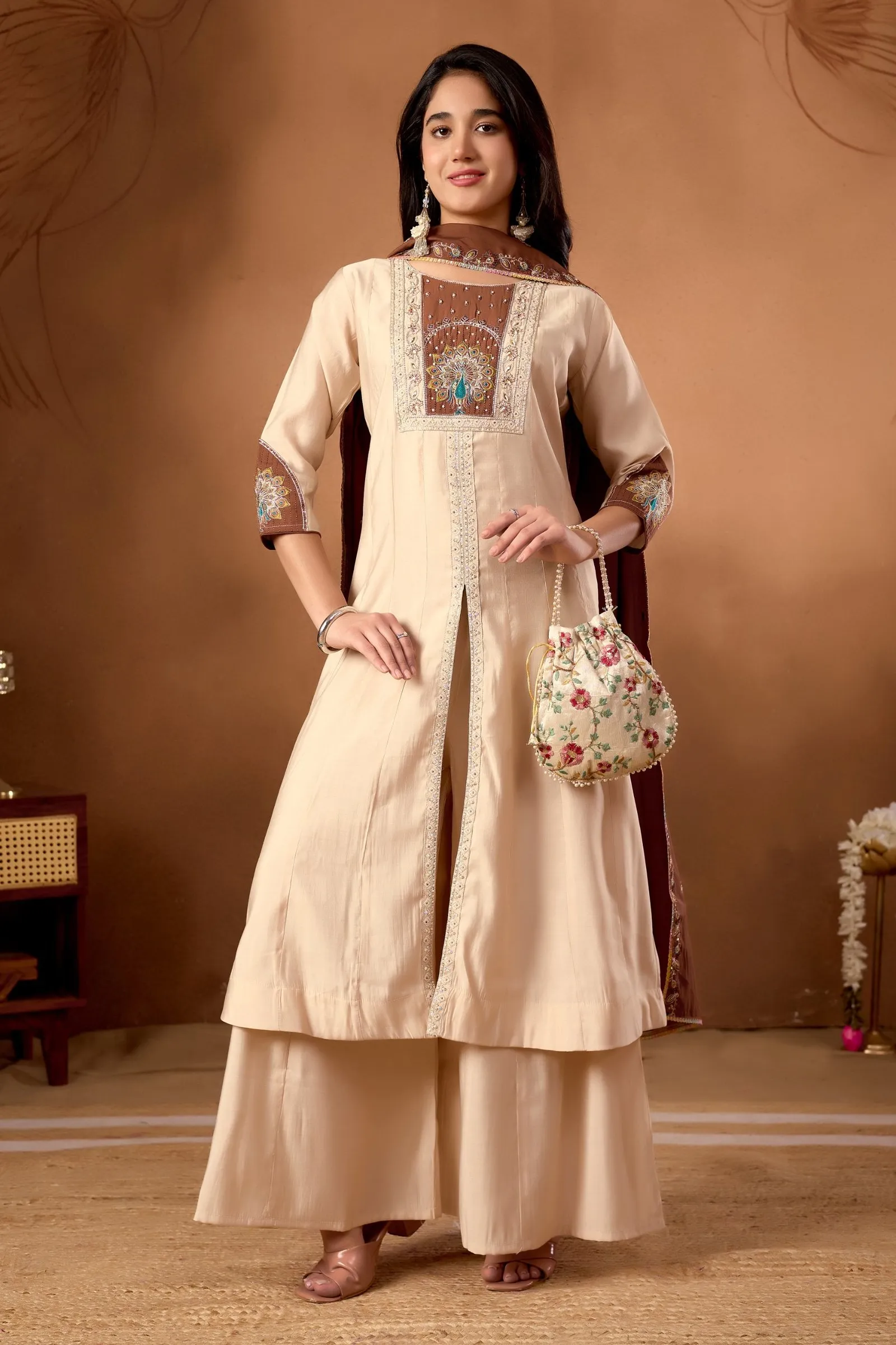 Kurti Plazo Set Roman Silk Fabric